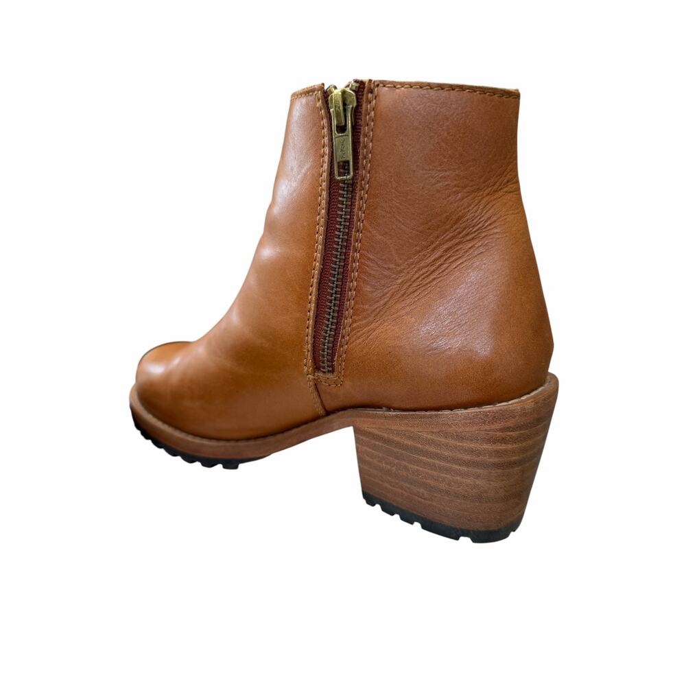Patina Leather Ankle Boots Sz 7 Brown Block Heel Side Zip Comfort Booties - Picture 7 of 15
